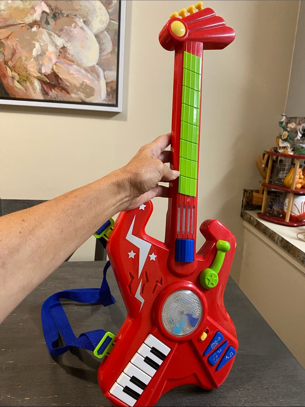 Red Kids Electronic Guitar Toy with Blue Strap